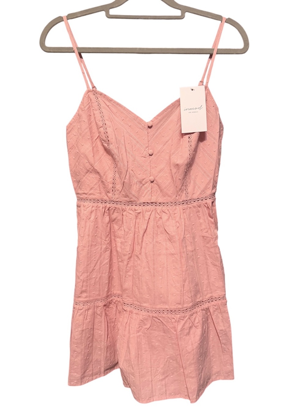 INMOD Cotton Lace Trim Lt Pink Lined Mini Dress Hidden side Zipper